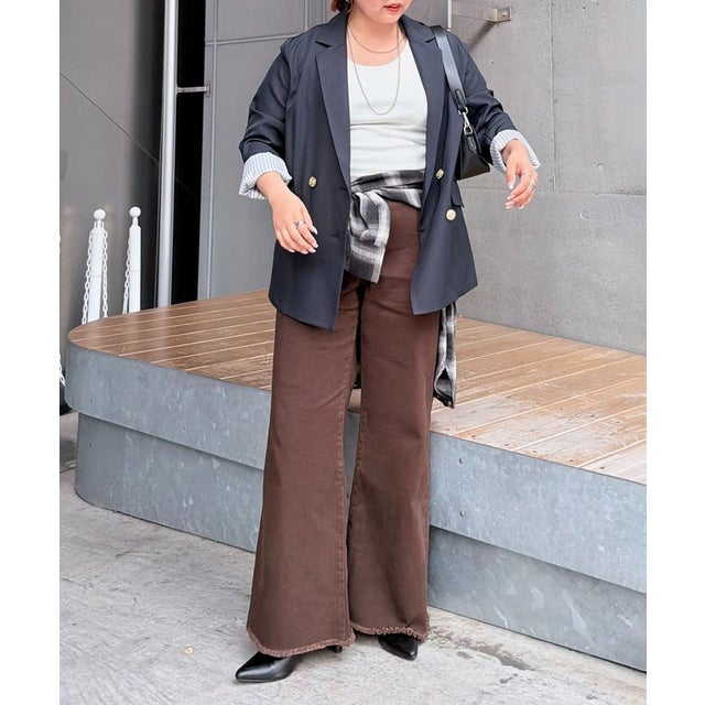 【M/Lサイズ展開】大人ストレッチデニムワイドパンツ （brown）