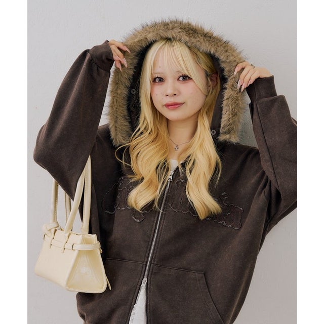 【ANOTHER BRANCH】フェイクファー付ピグメントパーカー （brown）