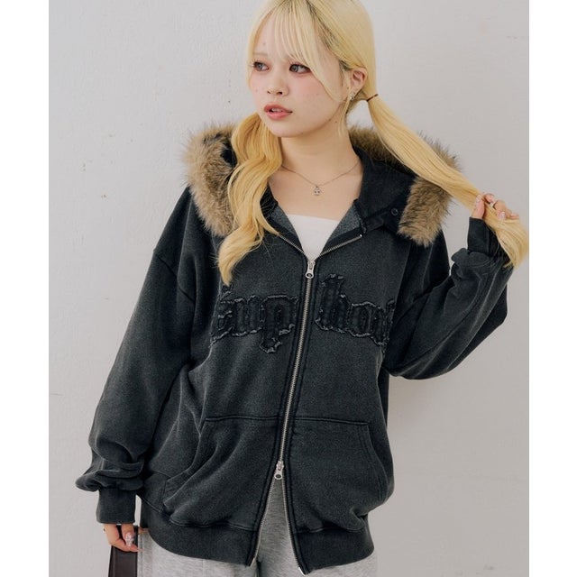 【ANOTHER BRANCH】フェイクファー付ピグメントパーカー （black(1)）
