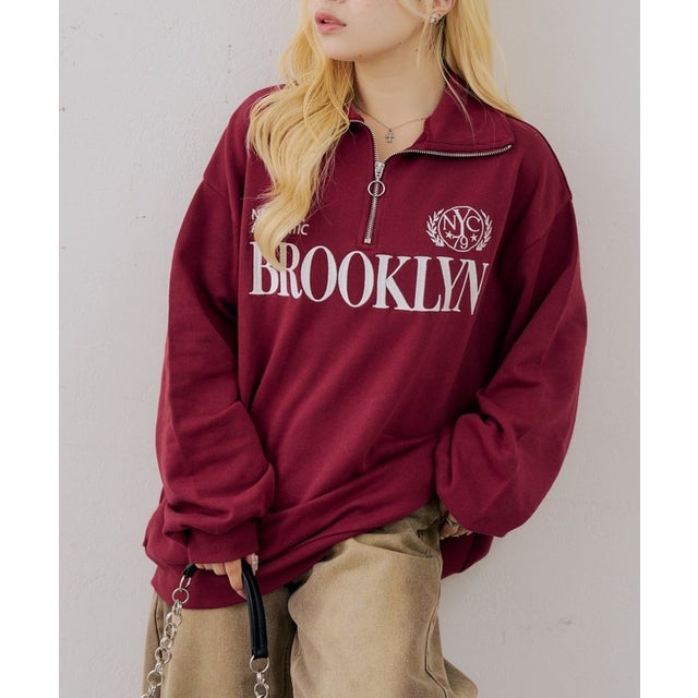 【ANOTHER BRANCH】ハーフZIPロゴスエット （bordeaux）