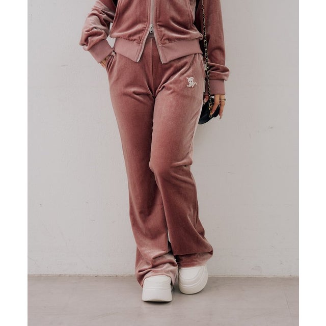 【continuer】セットアップ可能ベロアフレアパンツ （pink）
