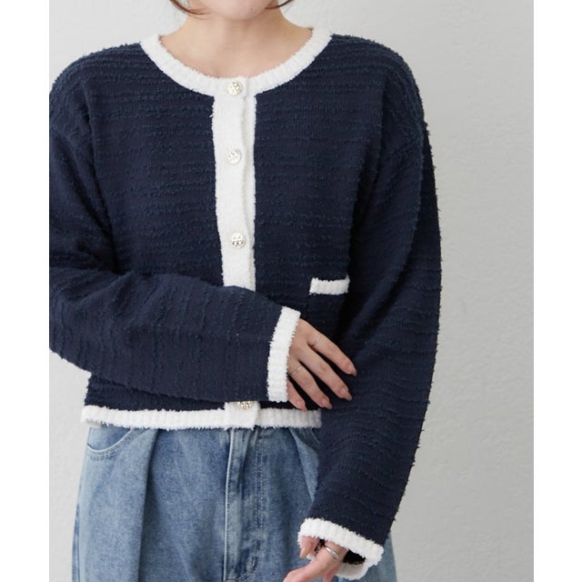 ツイード配色ニットカーディガン （navy）