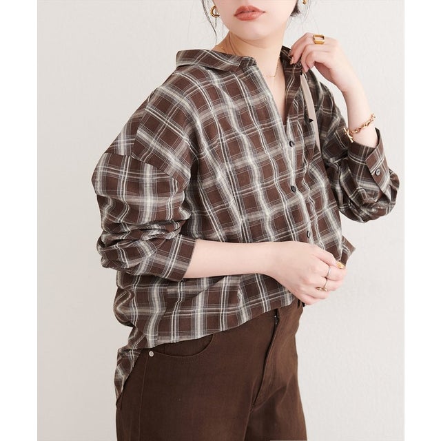 【natural couture】便利なマルチWAYチェックシャツ （BR）