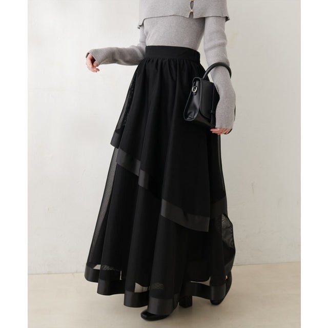 【natural couture】メッシュティアードスカート （BK）