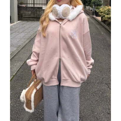 【continuer】ラインストーンBigフェイクファーパーカー （pink）｜詳細画像