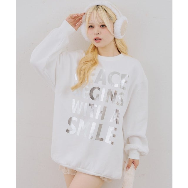 【continuer】箔プリントロゴ裏起毛トレーナー （offwhite）