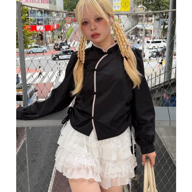 【continuer】ドロストチャイナブラウス （black）