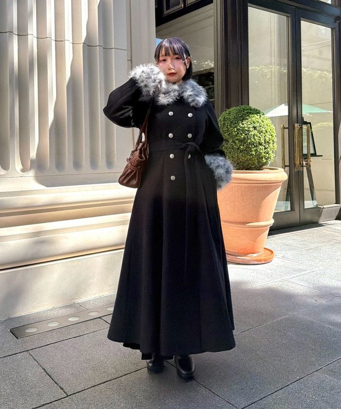 【Mavie..7】ファー付ロングコート （charcoal）｜詳細画像