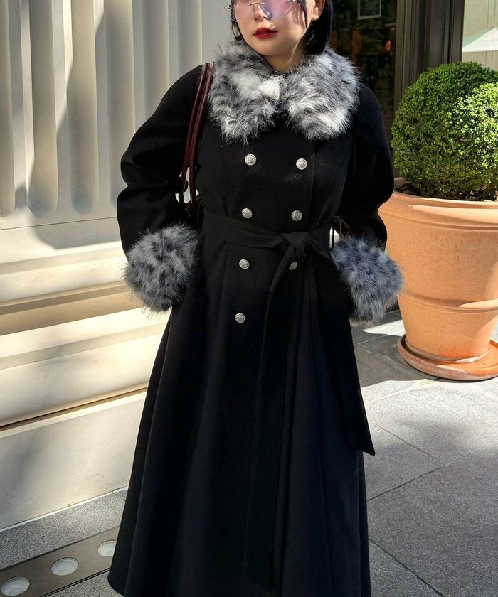 【Mavie..7】ファー付ロングコート （charcoal）｜詳細画像