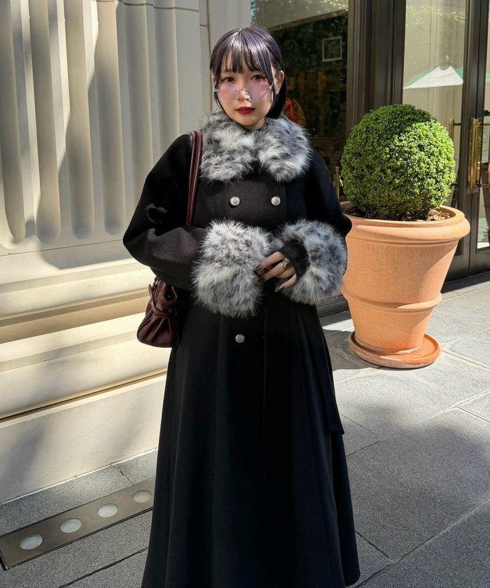 【Mavie..7】ファー付ロングコート （black）｜詳細画像