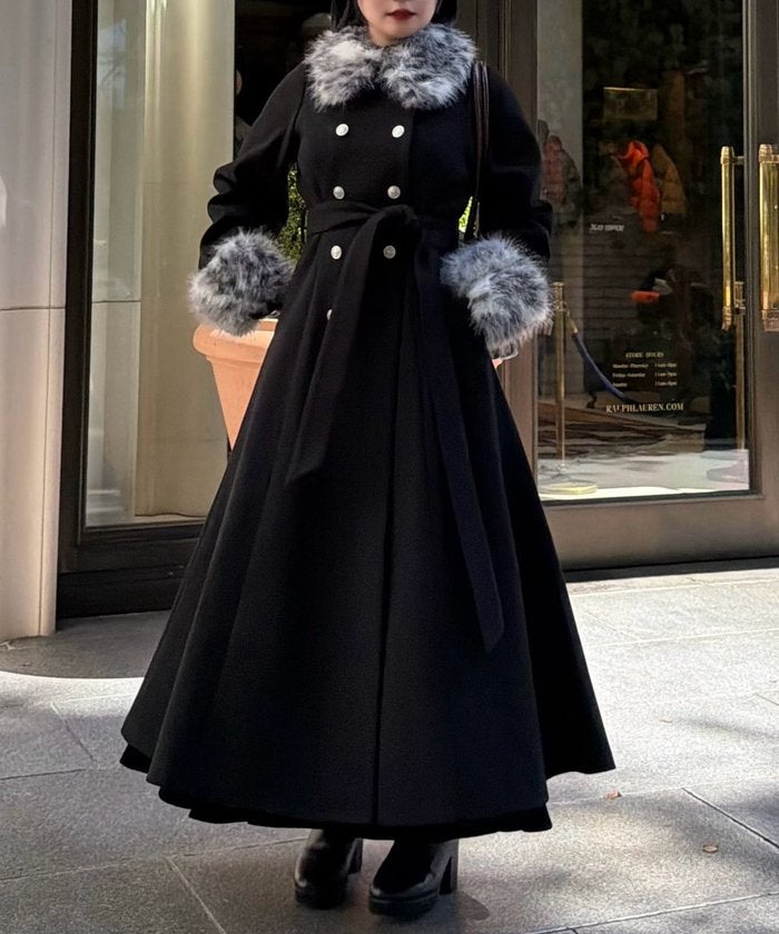 【Mavie..7】ファー付ロングコート （black）｜詳細画像