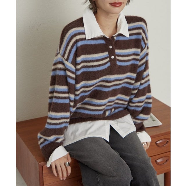 【WEB限定】ドッキングシャギーポロニット （brown）