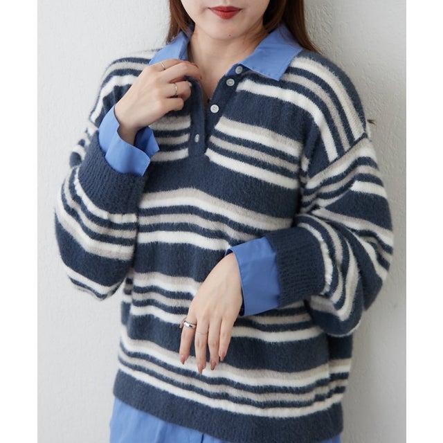 【WEB限定】ドッキングシャギーポロニット （navy）
