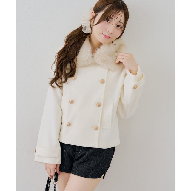 【continuer】衿ファーPコート （ivory）