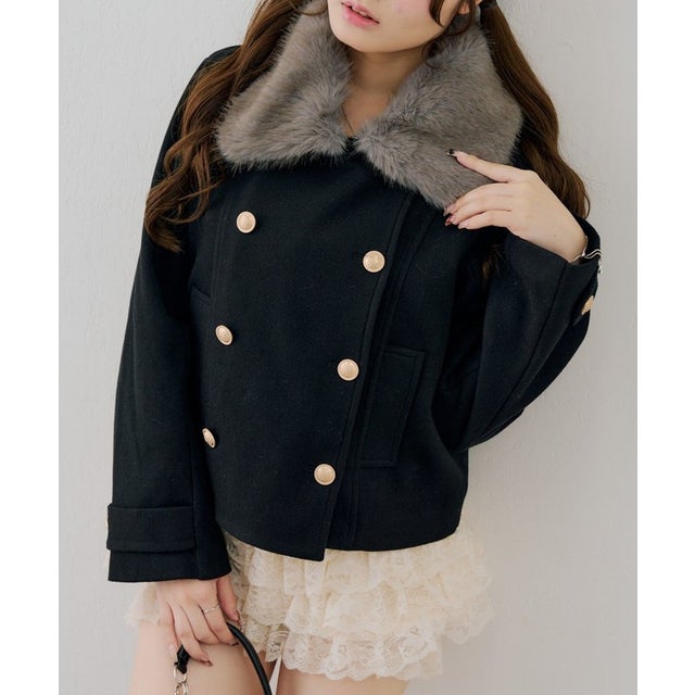 【continuer】衿ファーPコート （black）