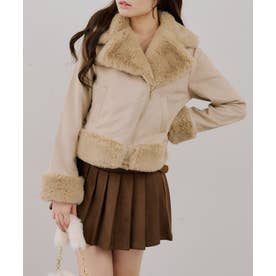 【RMAF】フェイクファー付ライダースジャケット （beige）