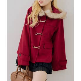 ファー付ダッフルショートコート （bordeaux）