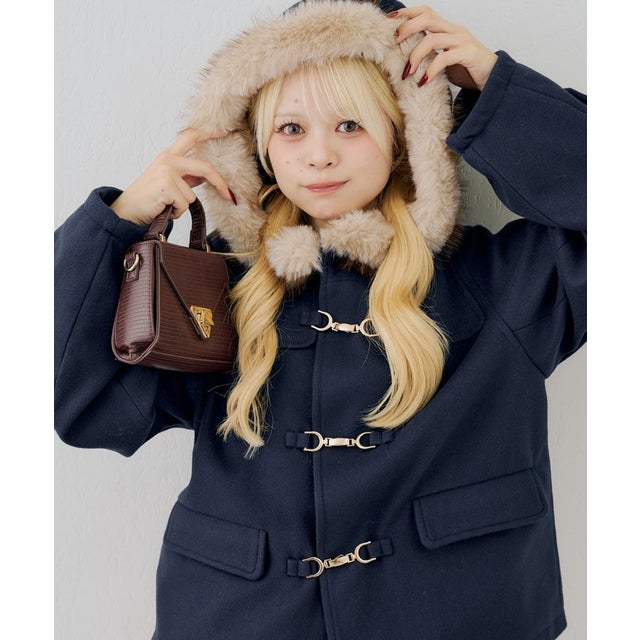 ファー付ダッフルショートコート （navy）