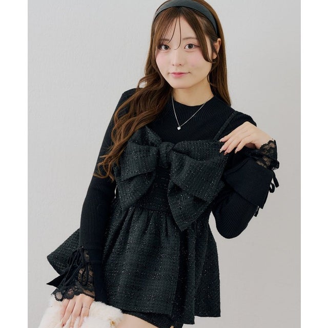 【continuer】 【セットアップ可能】リボンキャミチュニック （black）