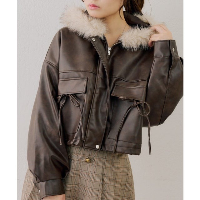 【ANOTHER BRANCH】フードファーリボン付ブルゾン （brown）