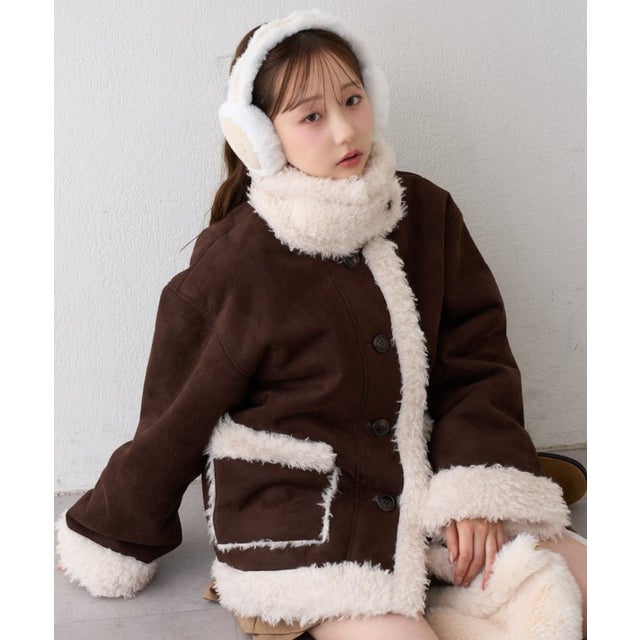 【RMAF】ムートンファースタンドミドルコート （brown）