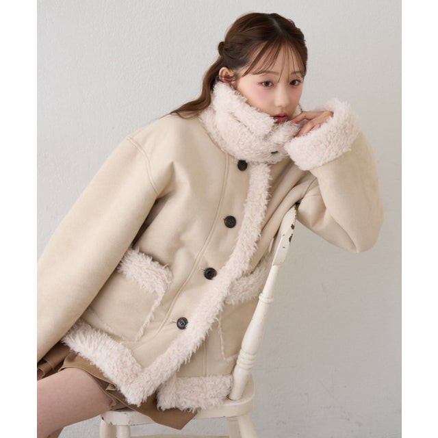 【RMAF】ムートンファースタンドミドルコート （ivory）