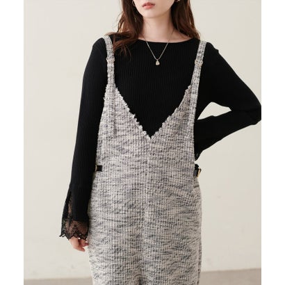 【natural couture】ニットツイードサロペット （BK）｜詳細画像