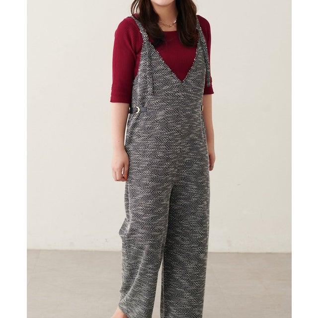 【natural couture】ニットツイードサロペット （BK）