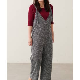 【natural couture】ニットツイードサロペット （BK）