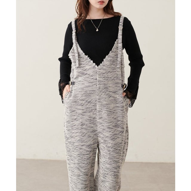 【natural couture】ニットツイードサロペット （OFF）
