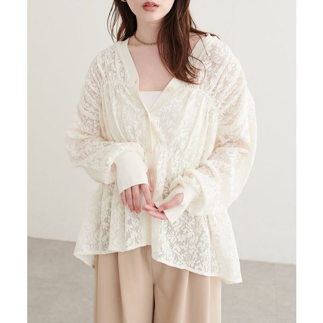 【natural couture】メッシュレースシャツカーデ （OFF）