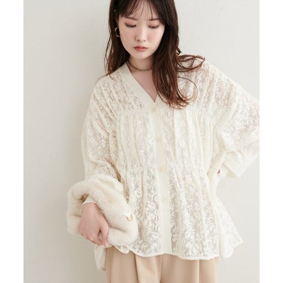【natural couture】メッシュレースシャツカーデ （BK）｜詳細画像