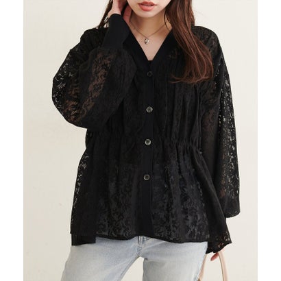【natural couture】メッシュレースシャツカーデ （BK）｜詳細画像