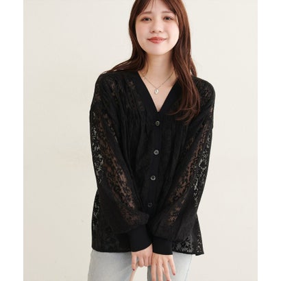 【natural couture】メッシュレースシャツカーデ （BK）｜詳細画像