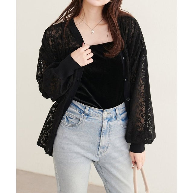 【natural couture】メッシュレースシャツカーデ （BK）