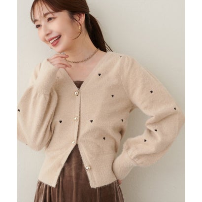 【natural couture】ミニシャギーハート刺繍ニットカーディガン （SAX）｜詳細画像