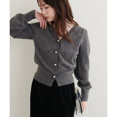 【natural couture】ミニシャギーハート刺繍ニットカーディガン （OFF）｜詳細画像