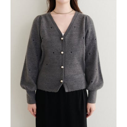 【natural couture】ミニシャギーハート刺繍ニットカーディガン （OFF）｜詳細画像