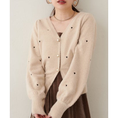 【natural couture】ミニシャギーハート刺繍ニットカーディガン （OFF）｜詳細画像