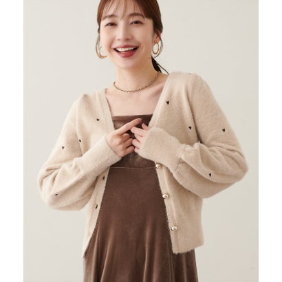 【natural couture】ミニシャギーハート刺繍ニットカーディガン （OFF）｜詳細画像