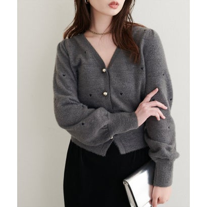 【natural couture】ミニシャギーハート刺繍ニットカーディガン （OFF）｜詳細画像