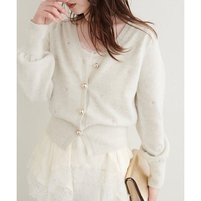 【natural couture】ミニシャギーハート刺繍ニットカーディガン （OFF）｜詳細画像