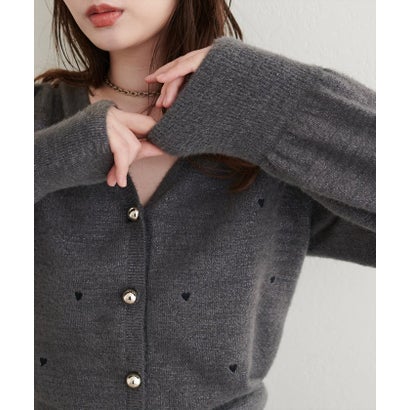 【natural couture】ミニシャギーハート刺繍ニットカーディガン （OFF）｜詳細画像