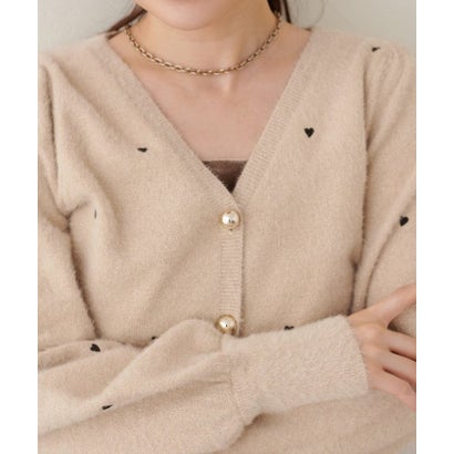 【natural couture】ミニシャギーハート刺繍ニットカーディガン （CGY）｜詳細画像