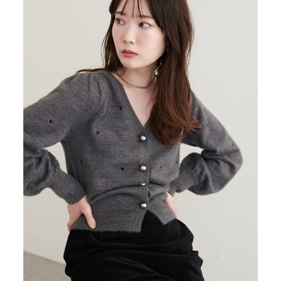 【natural couture】ミニシャギーハート刺繍ニットカーディガン （CGY）｜詳細画像