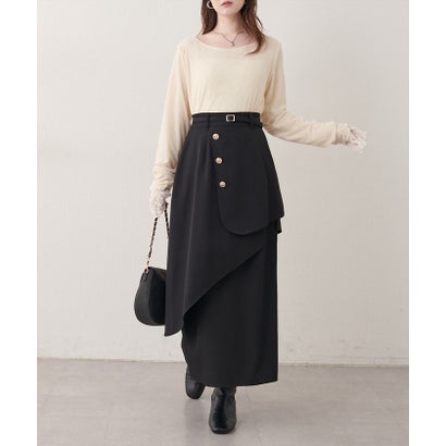 【natural couture】ラップデザインナロースカート （BK）｜詳細画像