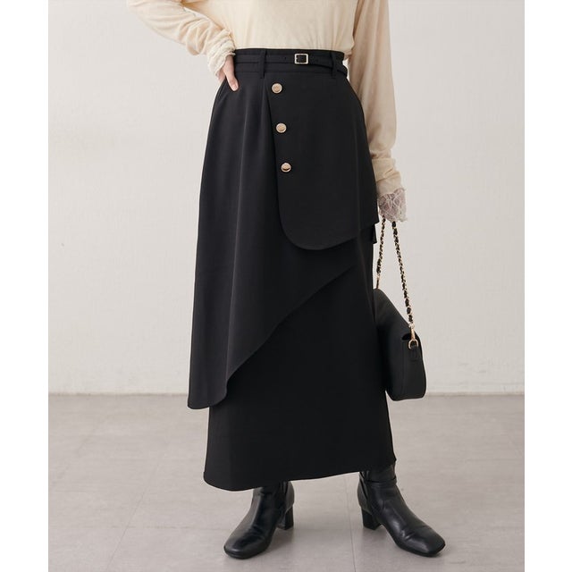 【natural couture】ラップデザインナロースカート （BK）