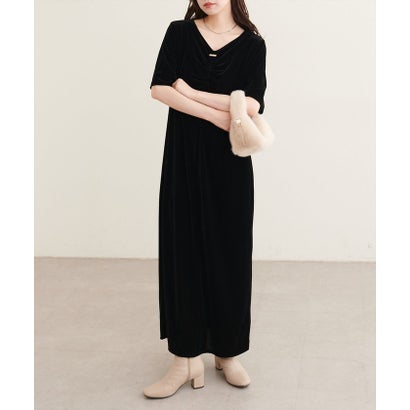 【natural couture】フロントギャザーベロア5分袖ワンピース （MOC）｜詳細画像