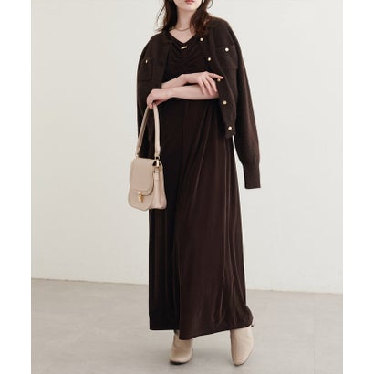 【natural couture】フロントギャザーベロア5分袖ワンピース （BK）｜詳細画像