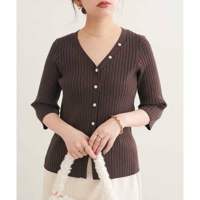 【natural couture】うす金釦ぴたリブニットカーディガン （BK）｜詳細画像